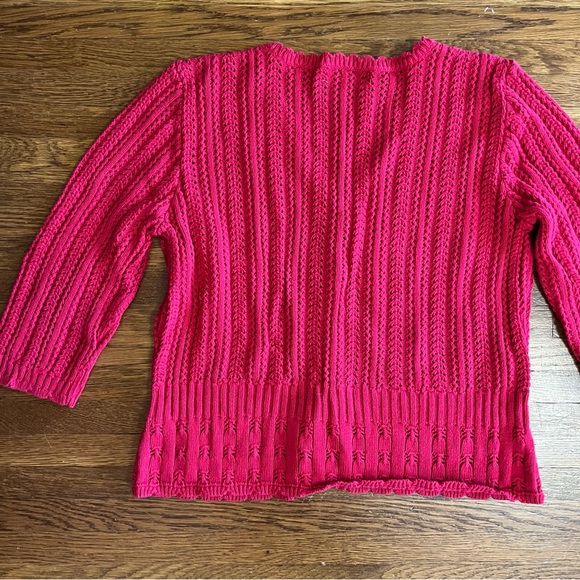 vtg y2k eyelet cardigan sweater Cotton M L cropped Red - Picture 6 of 6